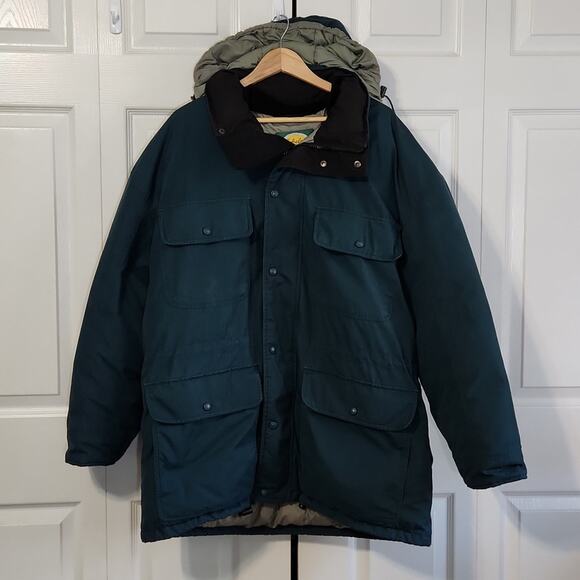 Vintage Cabela's Premier Northern Goose Down Green Coat Size LG Removable Hood